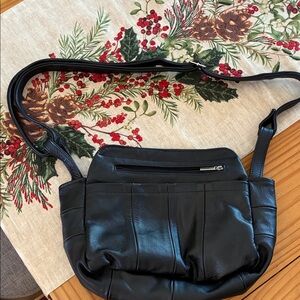 Black Leather Shoulder Bag, adjustable strap